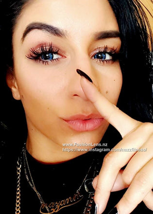  Naz wearing our Glamour Aqua contact lenses.