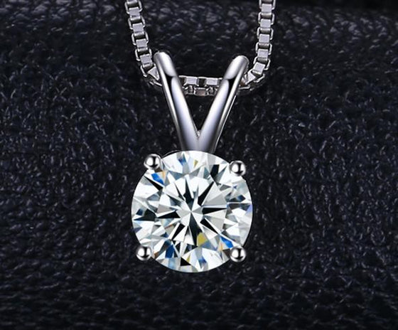 Solitaire Created 1ct Cubic Zirconia Pendant with 925 Sterling Silver Chain